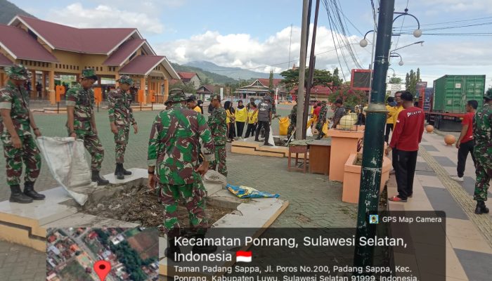 Koramil Padang Sappa Gandeng Mahasiswa Uncok, Jumat Bersih Sambut MTQ Kabupaten
