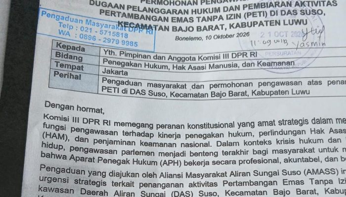 AMMAS Adukan PETI DAS Suso ke Komisi III DPR RI, Desak RDP dengan Kapolda Sulsel dan Kapolres Luwu